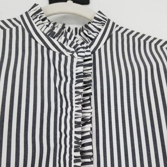 COS Button Down Oversized Long-Sleeve Striped Shirt w/ ruffle Sz.12 - Cotton - Picture 3 of 12